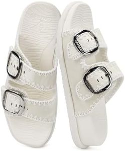 COFACE Sandals Womens Ladies Slides Trendy Dressy 2025 Orthopedic Arch Support Slip On Memory Foam Plantar Fasciitis Footbed Open Toe Cushioned Cloud Comfy Casual Indoor Outdoor CreamWhite Size 6