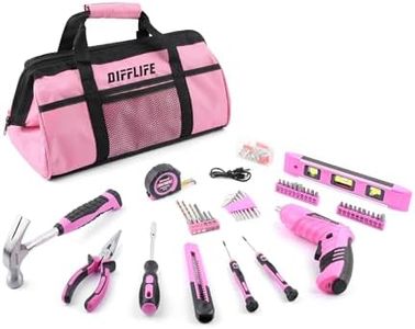 DIFFLIFE Pink Tool Set, 126-Piece Lady's Home Repairing Tool Kit with 13-Inch Wide Mouth Open Storage Tool Bag