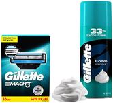 Gillette Mach 3 Shaving Blades- Pack of 16 (Cartridges) & Classic Sensitive Shave Foam - 418 g (33% extra)