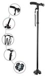 Folding Cane with Led Light, Adjustable Canes and Walking Sticks for Men and Women, Walking Cane Stick for Elderly with Cushion T Handle and Pivoting Quad Base