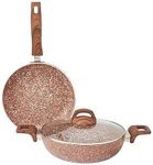 Amazon Basics 2-Piece Non-Stick Cookware Set, Granite Finish, Induction Base (1 Fry Pan - 24 cm, 1 Deep Kadai with Glass Lid - 24 cm; Rust Granito)