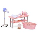 Our Generation – 18-inch Doll Accessories – Bathtub & Pet Care Toys – Salon Table, Apron & Hair Dryer – Pretend Play – Kids Ages 3 Years & Older – Scrub & Style Pet Grooming Set