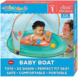 SwimSchool Infant Baby Pool Float with Splash & Play Activity Toys, Adjustable Sun Canopy, Safety Seat, Infant Baby Floatie, 6-24 Months- Seafoam/Orange