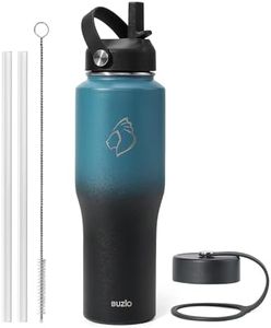 BUZIO Stainless Steel Water Bottle with Straw, Vacuum Insulated (Cold for 48 Hrs, Hot for 24 Hrs), 32oz Tumbler Travel Flask with Straw Lid and Flex Cap, Fit in Any Car Cup Holder