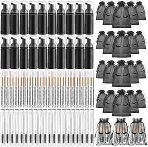 Zhehao 80 Pcs Lash Shampoo Bottle Brushes Set 20 Eyelash Shampoo Foam Pump Dispensers 20 Lash Aftercare Bag 20 Lash Brushes Pipes 20 Lash Shampoo Brushes, Lash Extension Cleaning Kit(Black)