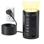 Power Strip Tower with Night Light, Power Strip Surge Protector with USB Ports, Extension Cord 10 FT with Multiple Outlets (12AC+3A+2C) for Home Office Desk DormRoom (Black)