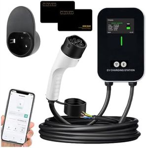 Type 2 Smart EV Charger with APP Control, LCD Screen Home Electric Charging Station with 5 Meters Cable, Waterproof Wall Charging Charger with 2 RFID Cards (7KW 32A Single Phase)