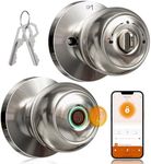 Veise Fingerprint Door Lock, Smart Door Knob with App Control, Biometric Smart Lock for Bedroom Door, Auto Lock, Great for Home, Offices, Pantry, Apartments, Garages, Satin Nickel