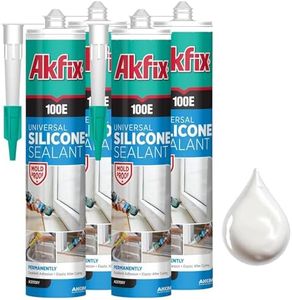 Akfix 100E RTV White Silicone Caulk (4x10.1 fl.oz.) - 100% Waterproof Silicone Sealant for Kitchen and Bathroom, Shower, Toilet, Sink, Window and Door, No Yellowing | White, 4 Pack