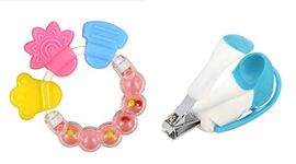 Manan Shopee Infant Bpa Free Rattle Teether/Silicon Dental Care Teether Or Fruit Teether Age 3-12 Months With Baby Nail Cutter Cipper With 3 X Zoom Magnifier Lens (Color May Vary) (Multi_Color)
