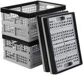 Sosody 16 L Collapsible Plastic Storage Crates, Foldable Milk Crate Baskets, Light Grey and Black, 4 Packs