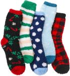 Welwoos Fuzzy Socks for Women Men Winter Slipper Warm Fluffy Thick Cozy Comfy Sleep Plush Gift Socks Stocking Stuffers 5 Pairs(Christmas,Medium)