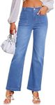 Genleck Wide Leg Jeans for Women – High Waisted Stretch Front Patch Pockets Trendy Jeans Baggy Mom Tummy Control Denim Pants(4, Cortana Blue)