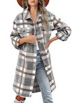 SKIKYAN Women Fall Flannel Plaid Shacket Jacket Oversized Button Down Long Shirt Jacket (Z-Black, Medium), White