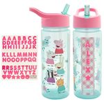 Peppa Pig Stickers Personalised Water Bottles for Kids by Polar Gear - Back To School Supplies Girls Water Bottle Water Bottle - Toddler Water Bottle with Straw Personalised Gifts for Kids