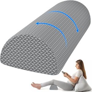 TranquilRelax Knee Pillow for Back Sleeping Memory Foam Half Moon Bolster Pillow for Legs, Under Knee Support, Ankle & Foot Comfort Orthopedic Pillow for Side Sleepers (Grey, 20.4" x 8" x 4.9")