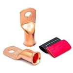 Wirefy 2/0 Gauge 5/16" Wire Lugs - Copper Cable Lugs - Battery Terminal Connectors - Ring Terminals - Crimp Battery Cable Ends - 22 PCS (10 PCS Copper Lugs + 12 PCS Heat Shrink Tubing)
