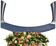 Mezzaluna Knife (Pizza Cutter) Vegetable Chopper for Chopped Salad, Industrial Pizza Rocker Knife with Wood Display Stand (14 Inch Blade)