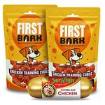 First Bark Jerky & Jerhigh Dog Treats Combo - Hot Dog Chicken Bar X1 & Chicken Training Cubes X2, All Life Stages