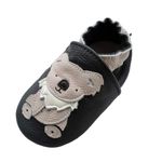 iEvolve Baby Leather Shoes Soft First Walker Shoes Crib Shoes Moccasins for Toddlers(Black Koala, 12-18 Months)