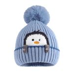 MASOCIO Toddler Hat Winter Boys Girls Baby Kids Bobble Beanie Thermal Knitted Wooly 2 Warm Fleece 6 9 12 18 Months Caps Age 1-3 Years Blue