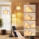 OUTON 3 Lights Arc Floor Lamp with Remote & Touch Control, 3 LED Bulbs Included, Dimmable Modern Tall Standing Lamp with Beige Shades, Mid Century Tree Floor Lamp for Living Room, Bedroom Office