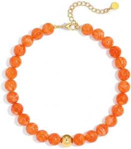 AGHTLZX Chunky Beaded Necklace for Women, Orange Resin Round Bead Choker Necklace, Boho Statement Necklace Summer Beach Jewelry