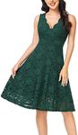 MISS MOLY Women's Floral Lace Overlay Fit and Flare Dress Sexy V-Neck Knee Length Elegant Party Wedding Dress Green S