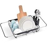 TOOLF Expandable Large Dish Rack, Dish Drying Rack Over The Sink, Adjustable Dish Rack in Sink or On Counter Dish Drainer with Utensil Holder Rustproof for Kitchen