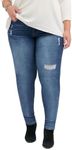 Democracy Women's Plus Size Ab Solution Booty Lift Jegging, Blue Distressed, 16W