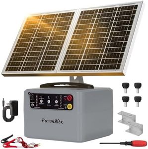 30 Miles/48km Solar Electric Fence Charger,15W Solar Powered Fencer with Adjustable 6KV to 12KV Output (0.3J-1.5J),Battery Level LCD Display,All-Weather Kit for Livestock,Deer,Farm,Yard