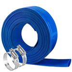 Eastrans 1-1/4'' x 50ft Blue PVC Lay-Flat Backwash Hose for Swimming Pools, Heavy Duty Discharge Hose Reinforced Pool Drain Hose, Weather Resistant Ideal for Water Transferring