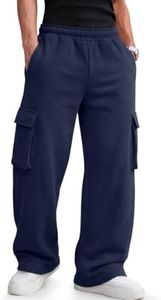 EFAN Men's Cargo Fleece Sweatpants Relaxed Straight Leg Joggers NavyBlue S