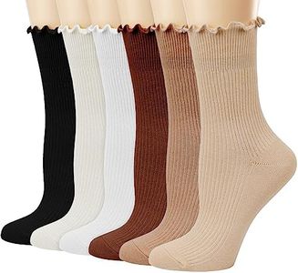 Mcool Mary Womens Crew Socks Ruffle Turn-Cuff Dress Socks Casual Cotton Knit Warm Comfy Lettuce High Ankle Socks For Women 6 Pack, Multicoloured-2