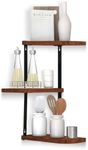 Halter Floating Corner Shelf Wall Mounted Zigzag Display Storage for Home Decor, 3 Tier, Vintage Wood