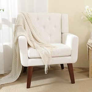 Accent Chair Button-Tufted Upholstered Living Room Chairs Comfy Reading Chair Mid Century Modern Chair with Linen Fabric Lounge Arm Chairs for Living Room Bedroom