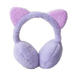 SYGA Children's Cute Light Purple Kitty Design Warm Earmuffs for Cold Protection Hot Warm Glitter Sequine Suitable For 10 Years Above