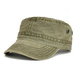 VOBOOM Washed Cotton Military Caps Cadet Army Caps Unique Design (Army Green)