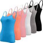 BQTQ 6 Pieces Basic Camisole Adjustable Strap Vest Top for Women and Girl, Black, White, Grey, Turquoise, Salmon, Pink, XXL