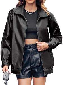 Miladusa Black Womens Motorcycle Jacket Oversized Long Sleeve Lightweight Leather Biker Coat 2025 Winter Outwear XL