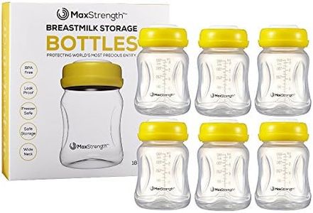 Max Strength Pro Juego de 6 botellas de leche materna con tapas a prueba de fugas, 180 ml, botellas reutilizables de cuello ancho para la colección de leche materna y de almacenamiento, sin BPA