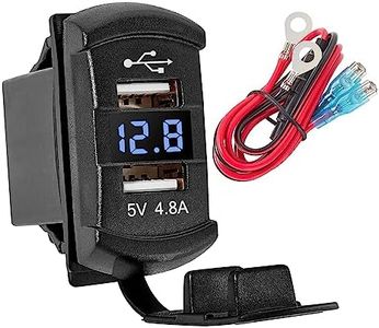 Anina Rocker Switch Style Dual USB Car Charger Port, 12V-24V Waterproof USB Socket with Blue LED Voltmeter, 4.8A USB Outlet Replacement for Marine Toggle Switch Panel on Boat Truck SUV RV UTV