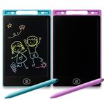 2pk LCD Writing Tablet for Kids, Reusable 8" Drawing Tablet with Stylus Pen, Mess Free Magic Board, Portable & Travel Friendly Doodle Pad with Erase Button Function for Everyday Use