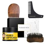 RUBAB MEN Beard Grooming 4-in-1 Kit for Men | Beard Brush, Hair & Beard Softener Balm, L-Shaped Beard Shaper Tool & Wooden Beard Comb for Men | Pack of 4