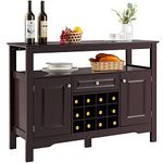 COSTWAY Sideboard with 12 Wine Rack, Freestanding Storage Cabinet with Drawer, 2 Doors, Shelf and 5 Legs, Kitchen Cupboard Buffet for Farmhouse, Dining Room, Living Room (Coffee)