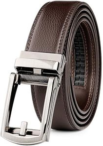 WERFORU Leather Ratchet Dress Belt for Men Perfect Fit Waist Size Up to 50 Inches with Automatic Buckle,02Style 1 - Coffee,Suit Pant Size 44-50 Inches