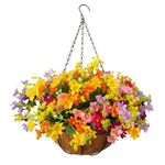 Flo-mynse Mynse Daisy Flower Artificial Hanging Plant Home Balcony Indoor Outdoor Decor Fake Flower Hanging Basket with Chain Flowerpot (Big Basket with Artificial Daisy Flowers)