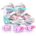 Rainbow Colored Children's Roller Skates, Small Size, Inline Wheels (Rainbow, S)