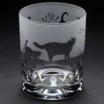 GLYPTIC GLASS ART 'Cats' Hand Etched/Engraved Whiskey Tumbler Glass