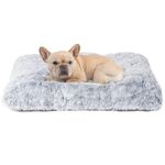 EHEYCIGA Calming Dog Bed Medium, Fluffy Anti Anxiety Dog Bed, Washable Dog Cushion Bed for Crate, Dog Mat Mattress with Anti-Slip Bottom, Grey, 75x50x10cm